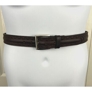 Dark Brown Full Grain Leather India Laced Belt Gold Tone Buckle‎ M/L Boho